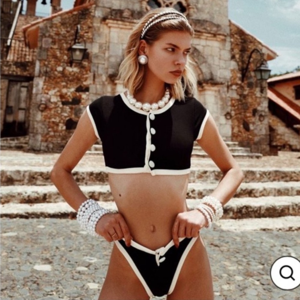 Same Los Angeles high waisted bikini (ribbed black/cream)